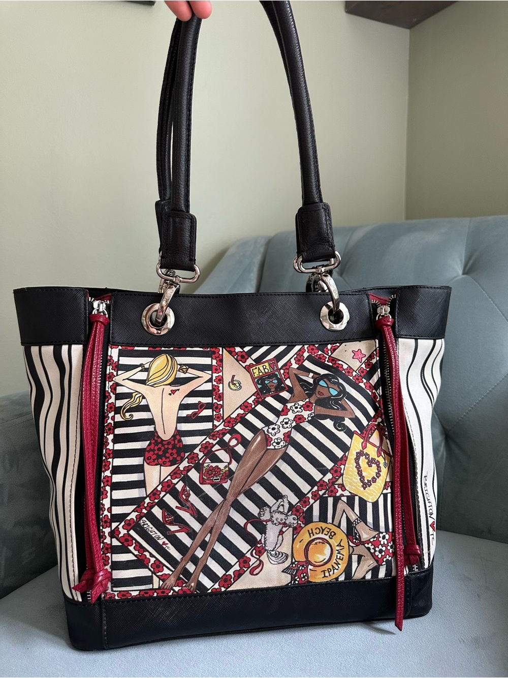 Brighton Black and Red Pattern Print Tote